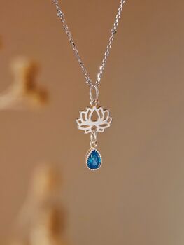Lotus Blue Cubic Zirconia Sterling Silver Necklace, 3 of 10