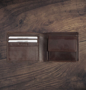 Men's Dark Brown Wallet Luxury Italian Leather Bifold Rfid Protected, 4 of 8