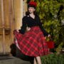 Isabelle Skirt In Cotton Red Check Vintage 1940s Style, thumbnail 1 of 3