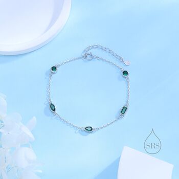 Emerald Green Cz Cluster Bracelet In Sterling Silver, 8 of 12