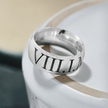Roman Numerals 10mm Wide Personalised Silver Ring, 3 of 11