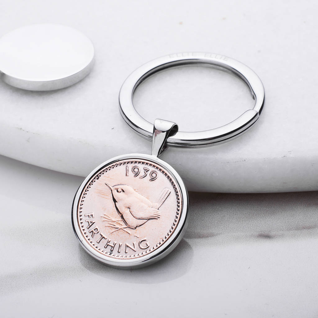 80th birthday farthing coin keyring by ellie ellie | notonthehighstreet.com