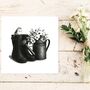 Gardening Wellington Boots And Robin Card, thumbnail 1 of 6