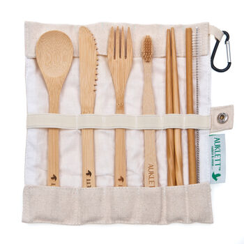 Reusable Beige Bamboo Cutlery Travel Set, 3 of 12