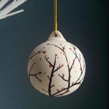 Cherry Blossom Hand Painted Ceramic Bauble, 2 of 5