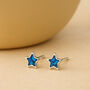 Sterling Silver Blue Paua Shell Star Mini Stud Earrings, thumbnail 2 of 6