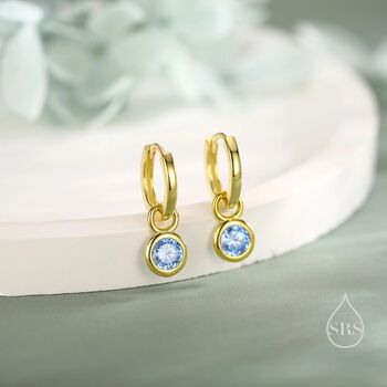 Sterling Silver March Birthstone Aquamarine Hoop Earrings, 7 of 11