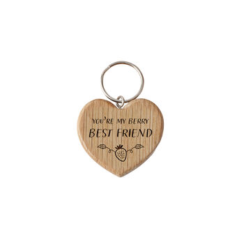 Strawberry Fields 'Berry Best Friend' Oak Heart Keyring | Perfect Gift | House Keys | Novelty, 2 of 2