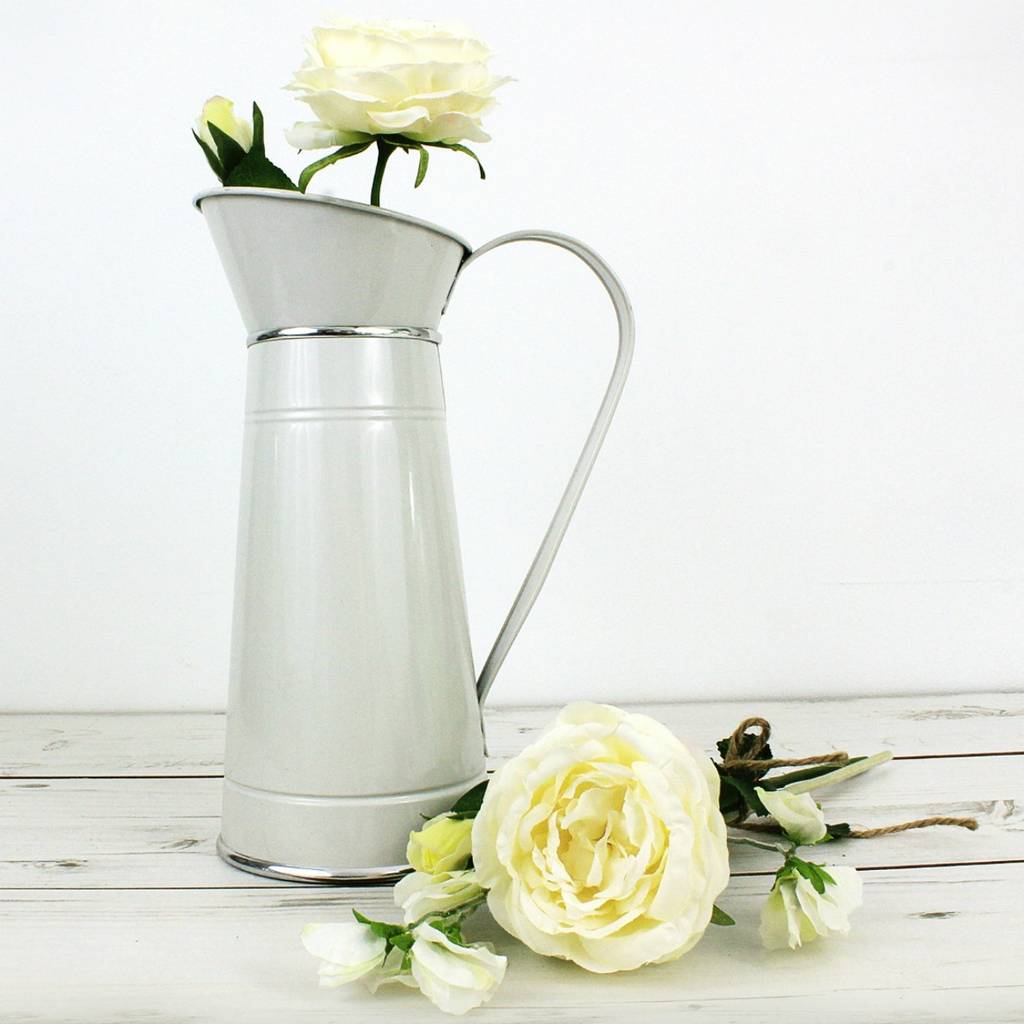 Farmhouse White Metal Pitcher By The Flower Studio