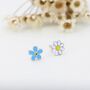 Sterling Silver Mismatched Enamel Daisy And Forget Me Not Flower Stud Earrings, thumbnail 7 of 12