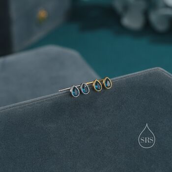 Sterling Silver Tiny Droplet London Blue Cz Stud Earrings, 2 of 12
