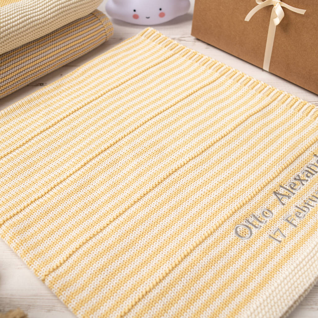 Unisex Fine Striped Knitted Baby Blanket, 1 of 12