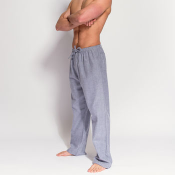 Men's Ash Grey Herringbone Flannel Pyjama Trousers, 3 of 4