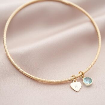 Sterling Silver Heart Charm And Birthstone Twist Bangle, 2 of 11