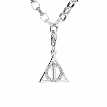 Harry Potter Sterling Silver Deathly Hallows Clip On Charm With Crystals, 2 of 3
