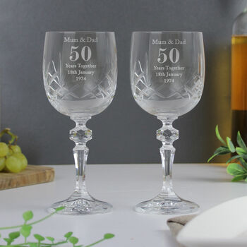 Wedding Anniversary Gift Engraved Crystal Wine Glasses, 6 of 6