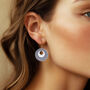 White And Navy Stripey Circular Earrings, thumbnail 2 of 6