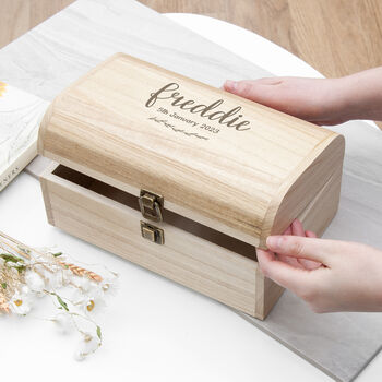 Personalised New Baby Wooden Keepsake Chest, 2 of 10