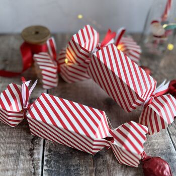 Four Small Candy Cane Stripe Cracker Shaped Boxes, 2 of 5