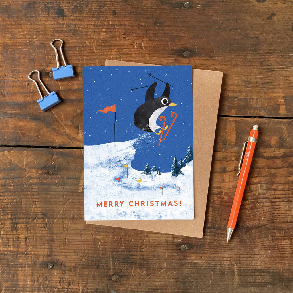 Skiing Penguin Christmas Card, 1 of 2