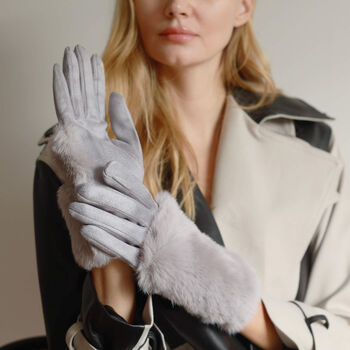 Faux Fur Cuff Suede Touch Screen Gloves, 8 of 11