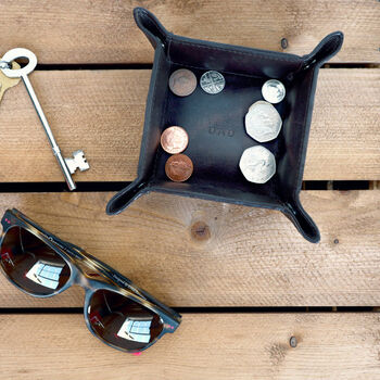 Personalised Vintage Leather Coin Tray Desk Tidy Christmas Gift For Him Or Her, 2 of 6