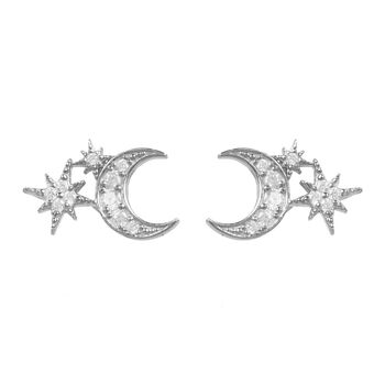 Moon And Starburst Stud Plated Silver Earrings, 5 of 7