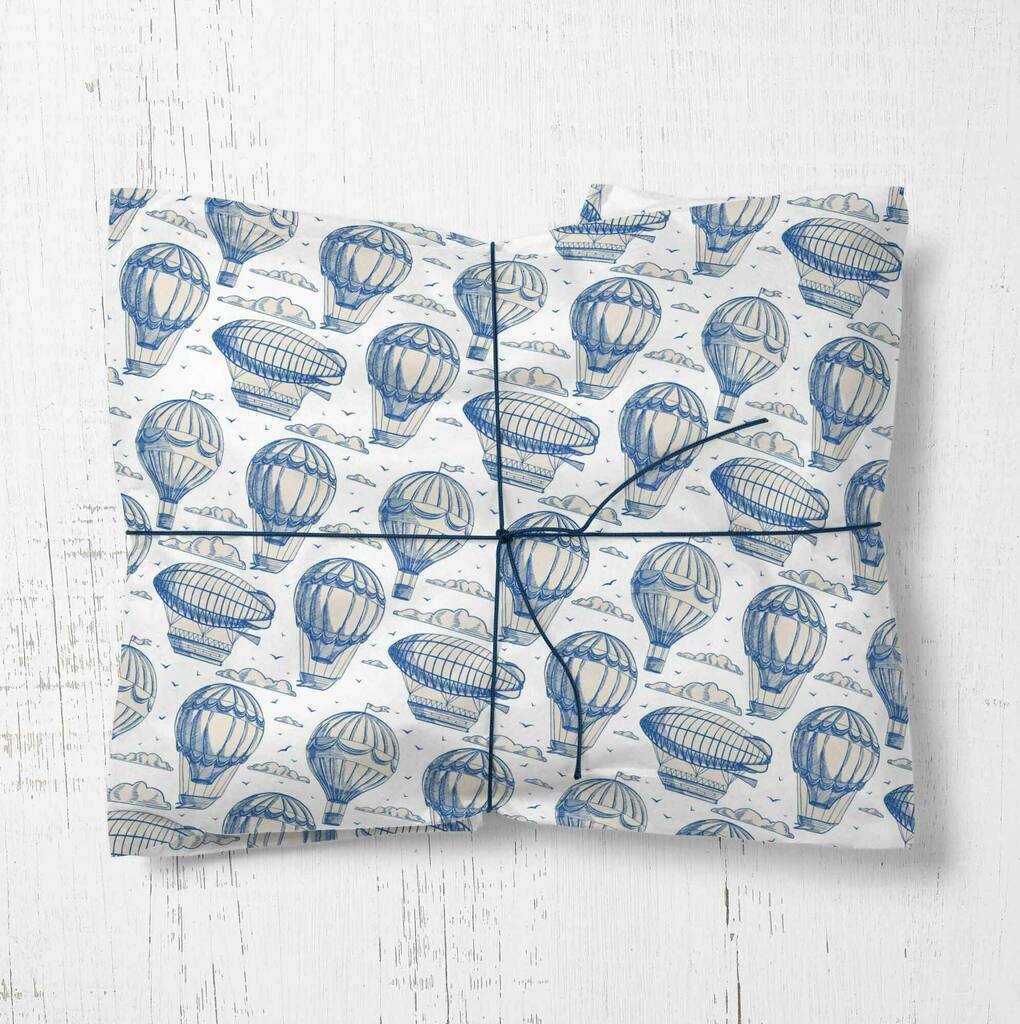 Blue Hot Air Balloon Wrapping Paper Roll Or Folded, 1 of 3
