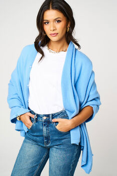 Sky Blue 100% Cashmere Multi Ways Button Poncho Shawl Gift Boxed, 2 of 12