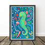 Seahorse Colourful Ocean Nursery Print, thumbnail 8 of 9