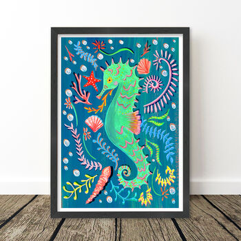 Seahorse Colourful Ocean Nursery Print, 8 of 9