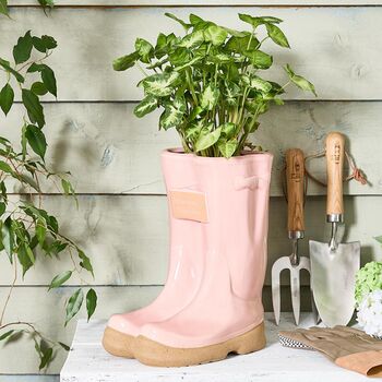 Personalised Large Pink Welly Boot Planter, 3 of 9
