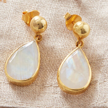 Moonstone Teardrop With Gold Plated Stud Earrings, 2 of 12