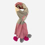 Cashmere Herringbone Pink Pom Pom Scarf, thumbnail 5 of 5