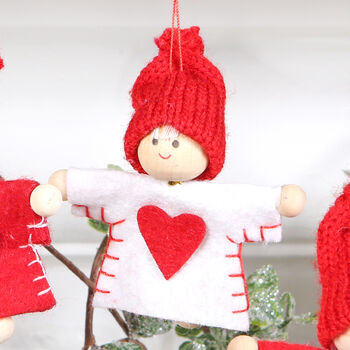 Four Red And White Doll Christmas Tree Decorations, 2 of 5