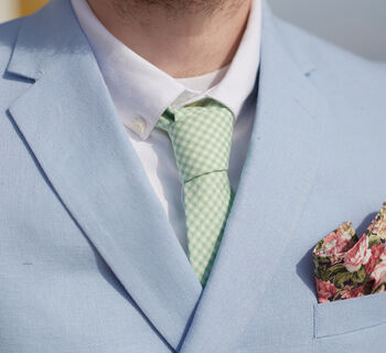 Mens Mint Green Gingham Slim Tie, 3 of 8