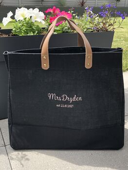 Black Jute Tote Bag With Embroidered Personlisation, 2 of 2