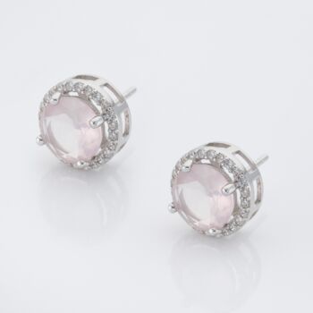 925 Sterling Silver Round Rose Quartz Stud Earrings, 2 of 3
