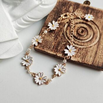 Adjustable Indie Boho Daisy Sun Flower Charms Bracelet, 4 of 5