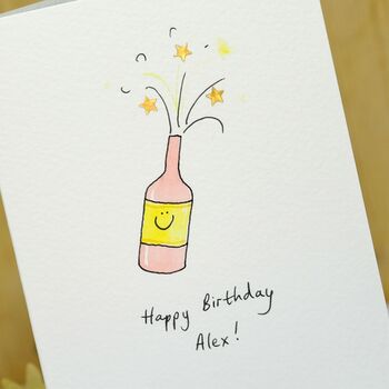 Personalised 'Smiley Champagne' Handmade Card, 2 of 3