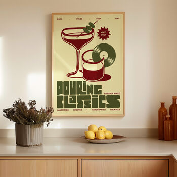 Cocktail Print | Pouring Classics Poster | Retro Mid Century Illustration | Disco And Vinyl Wall Art, 3 of 8