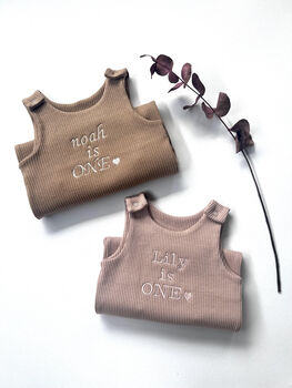 Personalised Baby One Dungarees Romper | Embroidered, 6 of 9