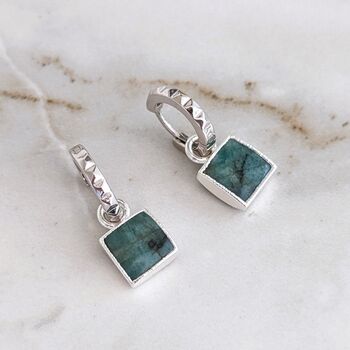 The Square Emerald Silver Gemstone Earrings, 3 of 5