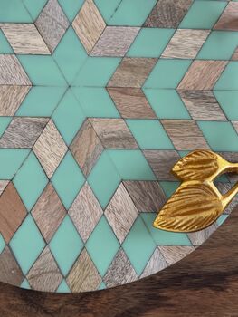 Round Decorative Serving Tray, Inlay Work On Wood, 8 of 12