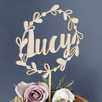 Personalised Floral Name Wooden Cake Topper, 6 of 6