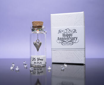 Personalised 25th Silver Colour Heart Anniversary Mini Bottle Gift, 3 of 3