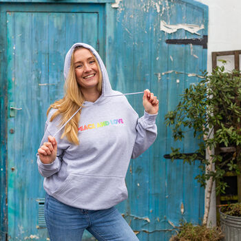 Grey Rainbow 'Peace And Love' Hoodie With Pockets, 2 of 5