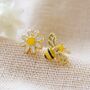 Mismatched Bee And Daisy Stud Earrings In Gold Plating, thumbnail 2 of 4