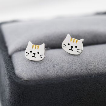 Orange Tabby Cat Stud Earrings In Sterling Silver, 5 of 11