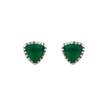 Trillion Green Onyx Silver Stud Earrings, 4 of 9